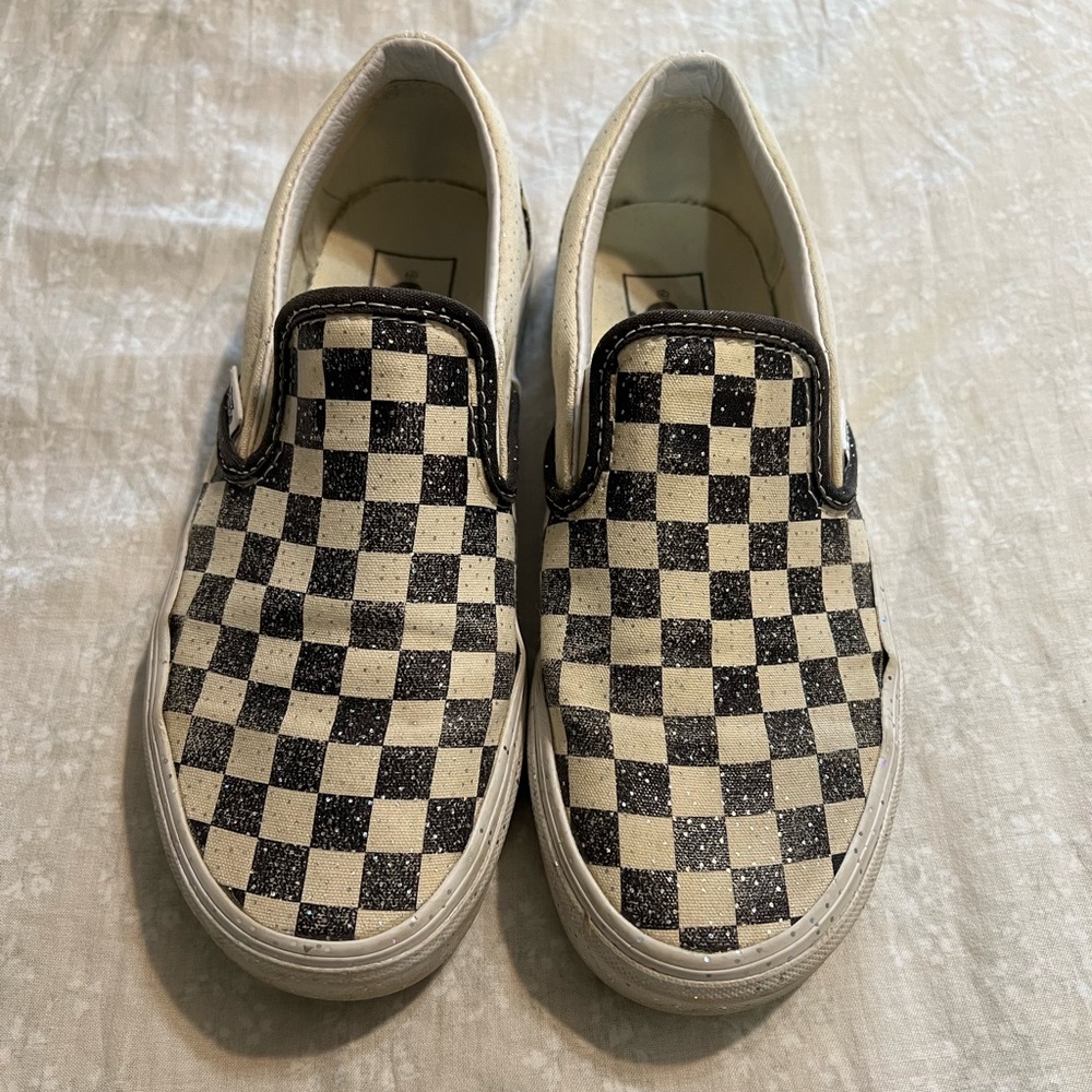 Women’s Glitter Black and White Checkered Vans Size 7